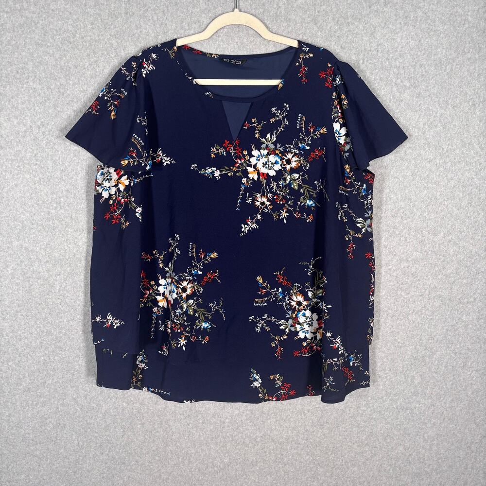 Bloomchic Blouse 18 20‎ Navy Floral Cottage Layered Career Church Flutter READ